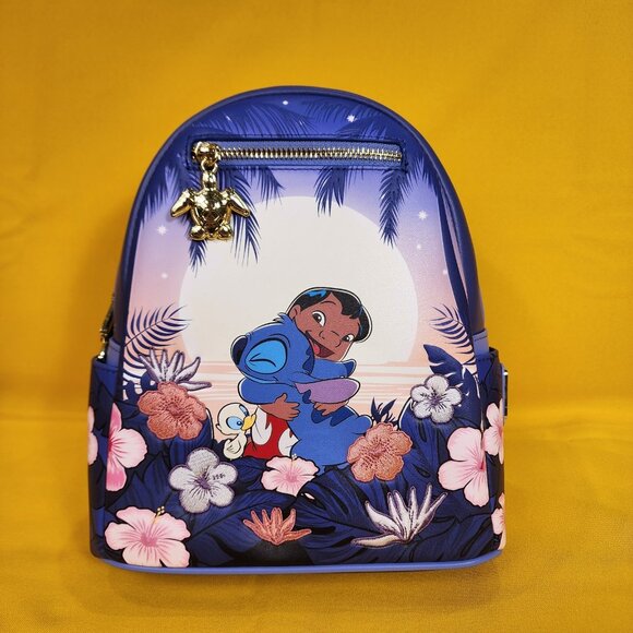 Loungefly Disney Lilo and Stitch Floral Sunset Scene Ducks Mini Backpack NEW - Picture 12 of 12